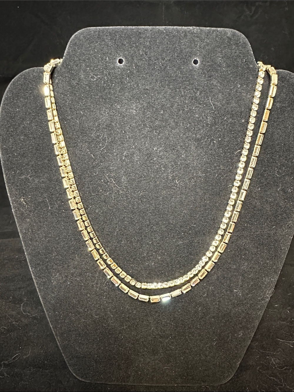 J. Crew Factory Gold Double Strand Crystal Tennis Necklace